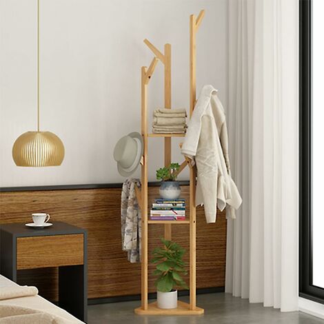 Perchero de Pie de Madera Bambú Colgador para Ropa de Forma de Árbol para  Pasillo Entrada Dormitorio Salon 155x38x30cm