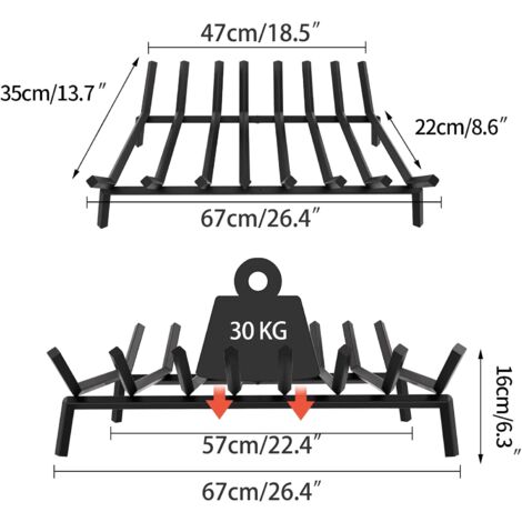 UNHO Parrilla para Chimenea Leña de Metal Rejilla Leña Metálica 35 x 67 cm  Morillos Chimenea