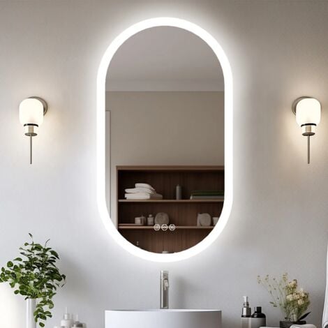 Espejos de baño para tocador, espejo dorado montado en el techo con marco  de metal y barra colgante de techo, espejo de pared decorativo ovalado para