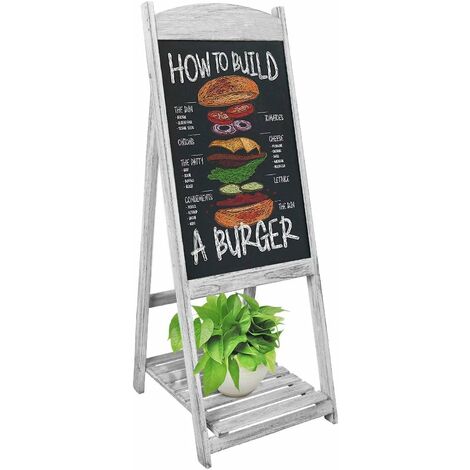Pizarra Caballete de Pie de Madera Magnetica Negra Plegable de Estilo Vintage para Tiza con Estante para Publicidad de Bar Cafetería Restaurante Librería Hogar 40x44x110cm, Gris (1/5)