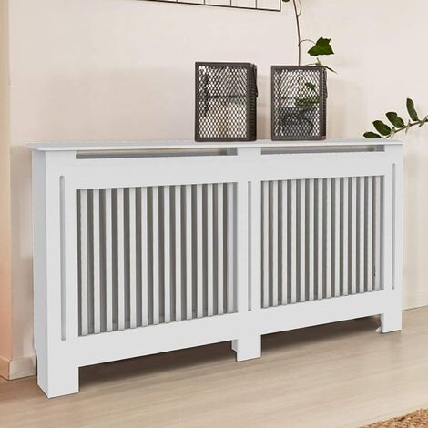 Cubierta de Radiador de Madera de MDF de Color Blanco, 152 x 19 x 92cm Vertical