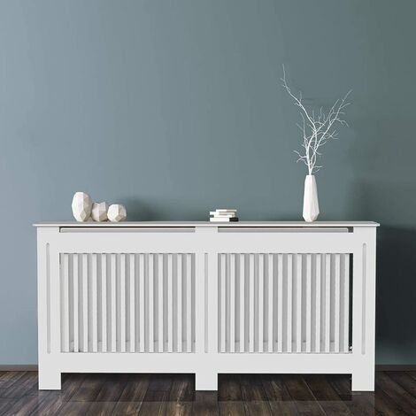 Cubierta de Radiador de Madera de MDF de Color Blanco, 172x19x92cm Vertical