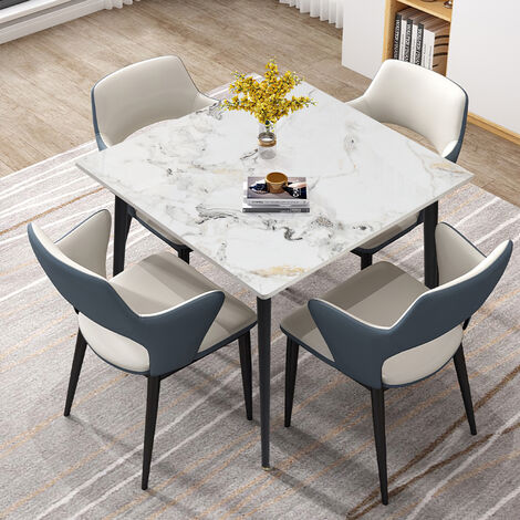 UNHO Mesa Comedor Mármol de Cocina Mesa Cuadrada con Patas de Metal Nortica 80 x 80 x76 cm, Jade Blaco (1/5)
