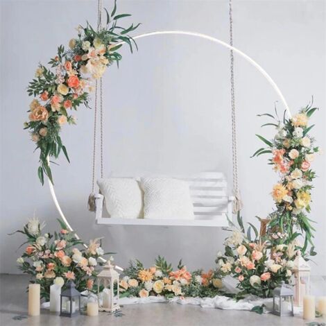 Arco de boda redondo 2.4M x 2M Telón de fondo de recepción Decoración de arco Blanco UNHO