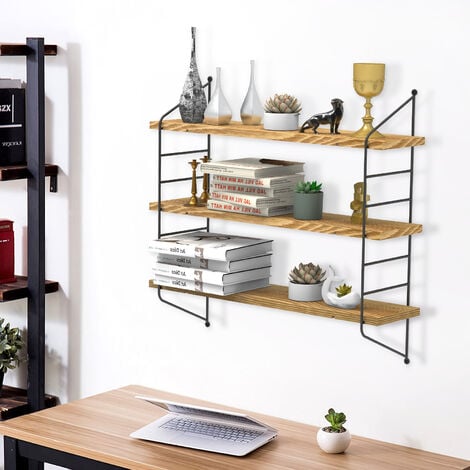 Estante Flotante de Pared Pndustrial de Madera y Metal UNHO