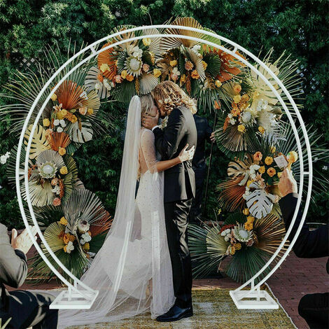 Arco Decorativo Redondo Puerta Boda de Metal Blanco para Fiestas 200 x 220 cm