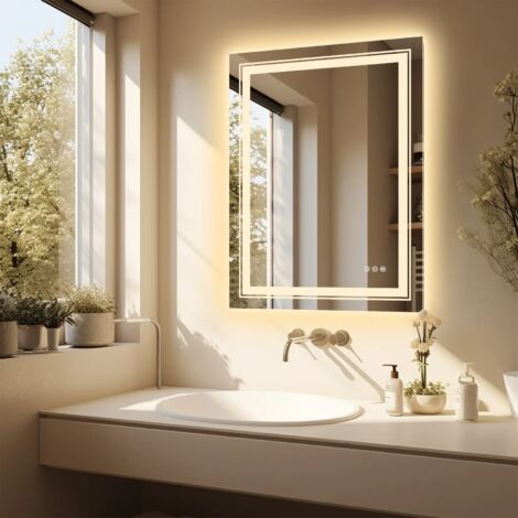 LUVODI Espejo Baño con Luz Led Antivaho Inteligente con Doble Tira de Luz, 500 x 700mm