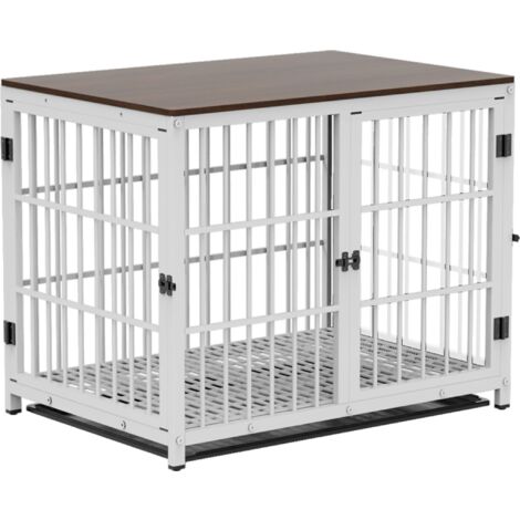 BingoPaw Jaula Perro Metalica con Mesa Madera Cuerpo Conectable, (108x72x81 Blanco)