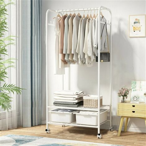 UNHO Perchero Burro Blanco con Ruedas metalico Móvil para Colgar Ropa