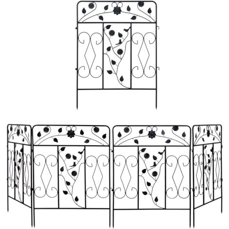 unho Valla de Jardín Metálica Decorativa Borde de Patio Hierro Negro Juego de 5 Unidades (1/5)