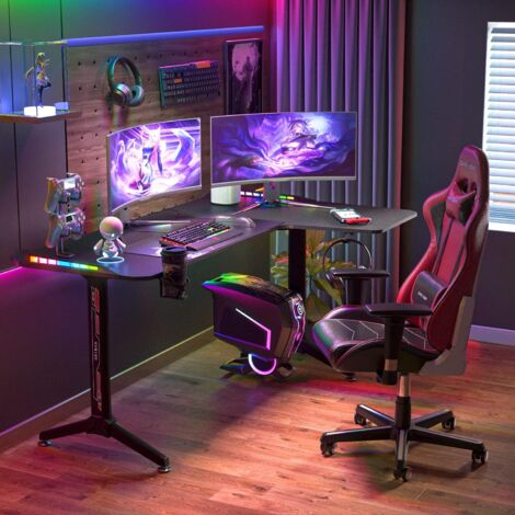 Mesa Gaming 160cm de Esquina Escritorio Mesa Gamer Grande con Sistema de  Gestión de Cables, Derecho