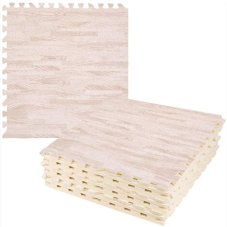 Alfombrillas de espuma EVA entrelazadas 240 x 180 cm Efecto madera blanda para sala de estar Dormitorio Gimnasio - 12PCS Beige