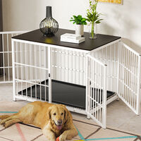 BingoPaw Jaula Perro Metalica con Mesa Madera Cuerpo Conectable, (91x63x75cm, Blanco)