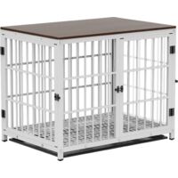 BingoPaw Jaula Perro Metalica con Mesa Madera Cuerpo Conectable, (108x72x81 Blanco)