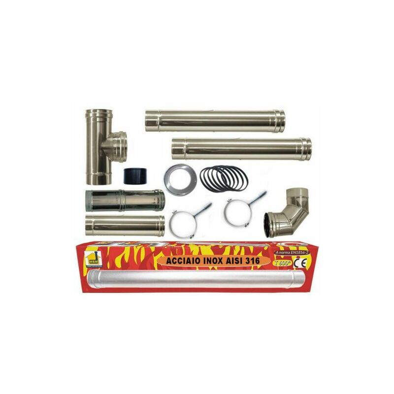 kit INOX tubi canna fumaria stufa pellet dn 80 tubo acciaio 316 regolabile  600 CE Made