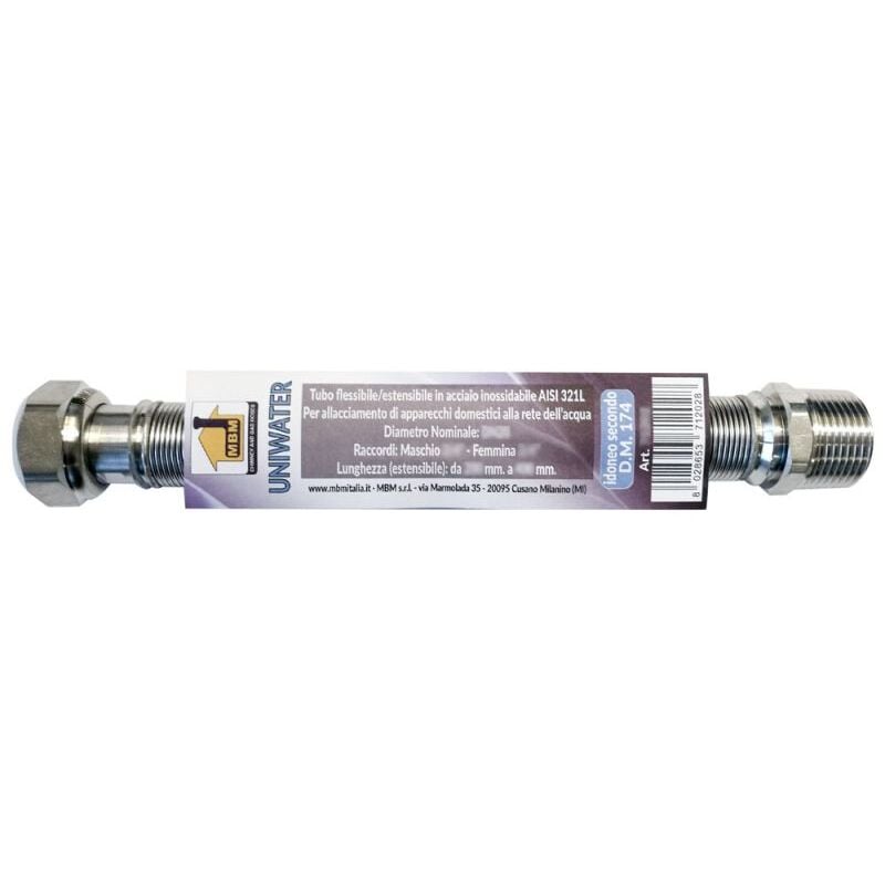 Tubo flessibile estensibile inox 1/2''  75 / 130 mm acqua inox DM 174