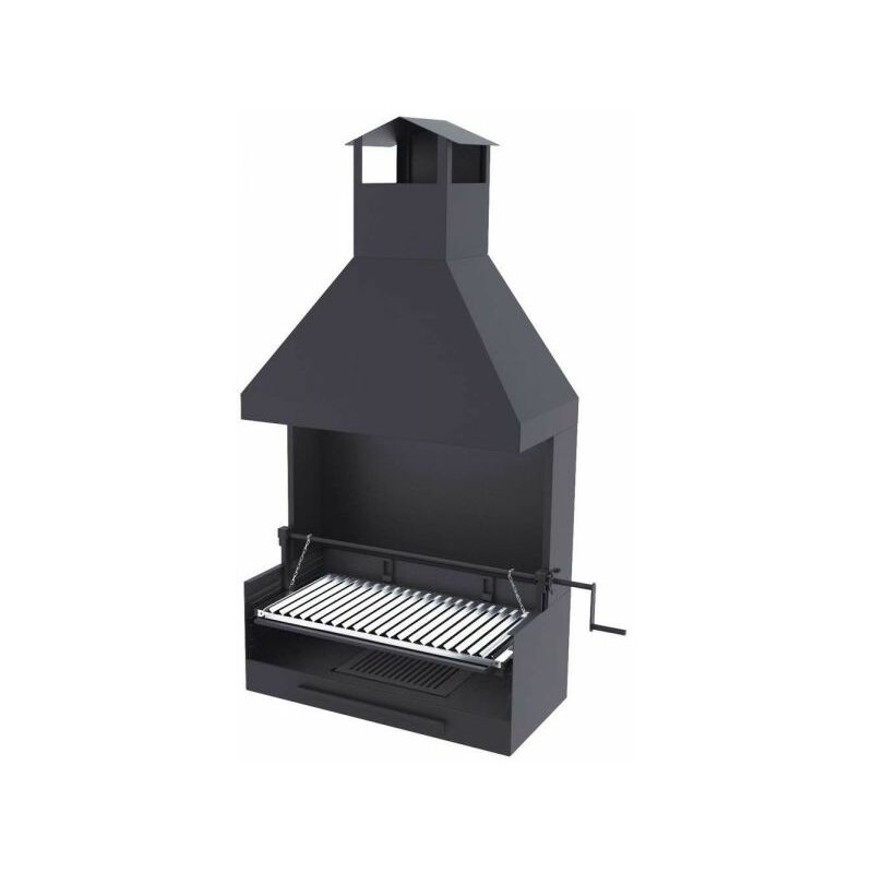 Barbecue Barbecue a carbonella e legna Griglia in acciaio inox da 80 cm -  Con sollevatore carrello