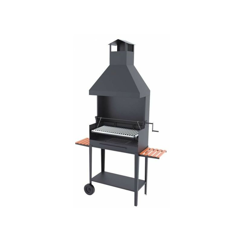 Barbecue Barbecue a carbonella e legna Griglia in acciaio inox da 80 cm -  Con sollevatore carrello