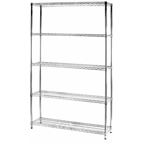 Scaffale in acciaio cromato, Mis. 120 L x 60 P x 200 H cm, 5 ripiani  robusti e regolabili