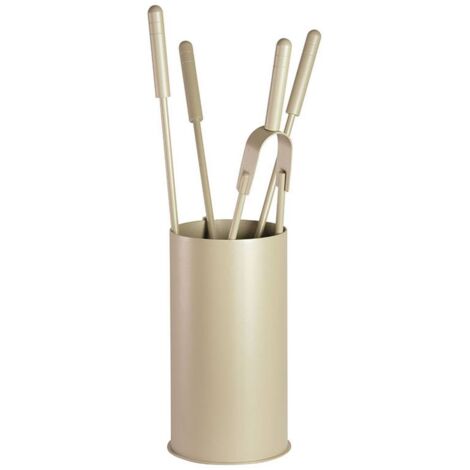 Porta attrezzi camino acciaio tortora-sabbia 4 accessori h.60 d. 16 cm. Made in Italy