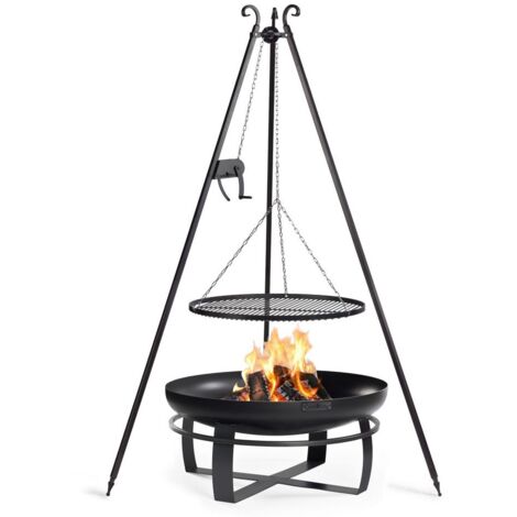 Kit Braciere da giardino "VIKING" da 80 cm con griglia a treppiede da 180 cm con verricello e griglia in acciaio naturale da 70 cm (1/3)