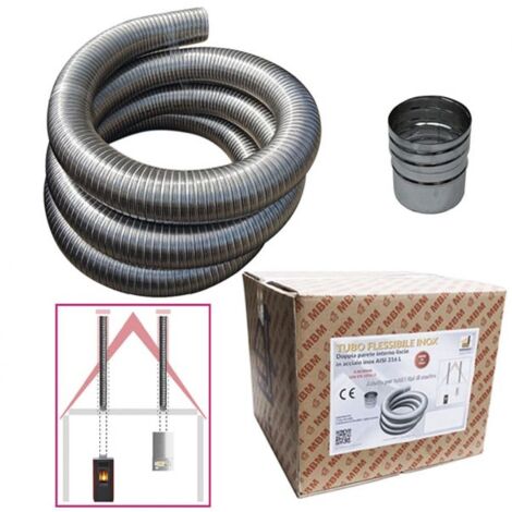 Kit tubo acciaio inox 316 flessibile 3 mt diametro 80 mm interno liscio a norma CE EN 1856 2 canna fumaria
