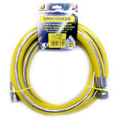 Tubo per Gas Inox Unicooker Attacco 1-2 M-F En14800 150 cm