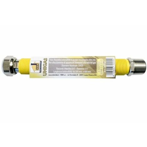 Tubo flessibile gas estensibile INOX 1/2'' 75 / 130 mm giallo UNI 11353