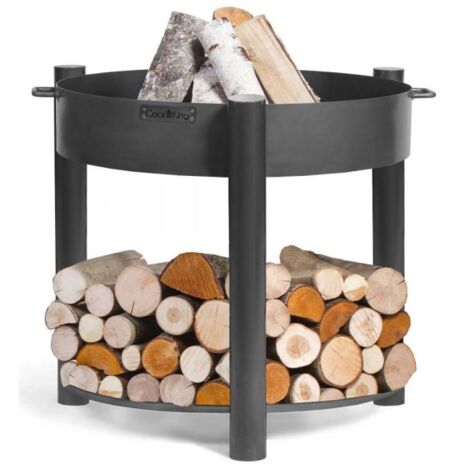 Braciere Montana In Acciaio Altezza 80cm - Focolare Rustico Con Griglia E Manici