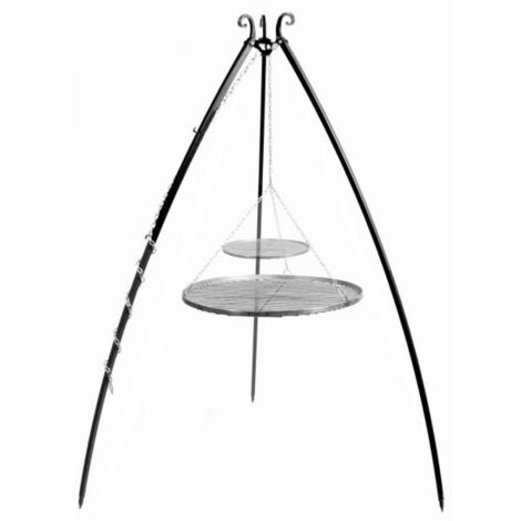 Barbecue Treppiede da 200 cm con 2 griglie in acciaio naturale da 80 cm + 40 cm