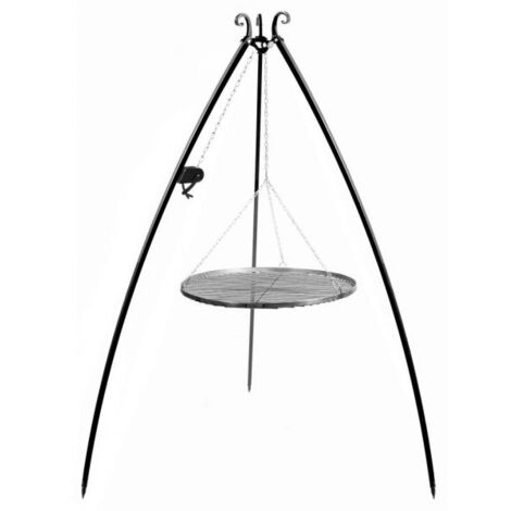 Barbecue Treppiede da 200 cm con griglia in acciaio naturale da 60 cm + verricello