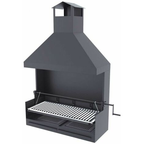 Barbecue a carbonella e legna Griglia in acciaio inox da 100 cm - Con sollevatore paravento e cappa