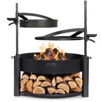 Kit Braciere da giardino multifunzionale "MONTANA X" da 80 cm con griglia da 60 cm, albero aggiuntivo e padella in acciaio naturale da 50 cm