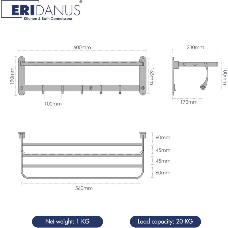 Eridanus Cadre Support pour Salle de Bain 2 Etagères Serviteur de Douche Etagère d/'angle en Acier Inoxydable