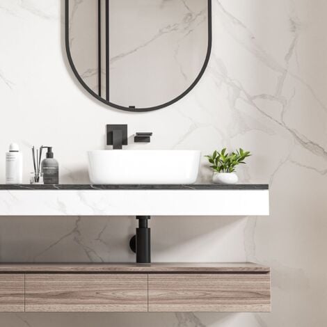 Vasque Poser Lavabo de salle de bain Céramique Rectangulaire Blanc – 46,5 x 32，5 x 13，5cm, ERI-VB-021