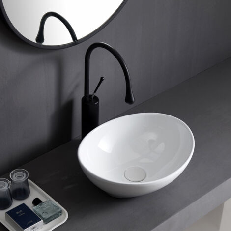 Vasque à poser céramique ovale blanche 41 x 33,5 x 15 cm – Surface ultra-lisse et hygiénique – Résistante aux chocs – ERIVB041 – Eridanus