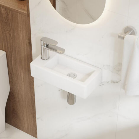 Lavabo suspendu en céramique blanc 37 x 18,5 x 9 cm – Émail brillant Anti-Calc™ – Pour salle de bain – ERIWB101SL – Eridanus
