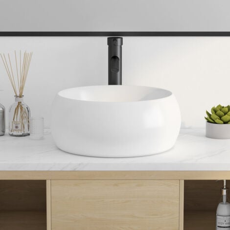 Vasque Poser Lavabo de salle de bain Céramique Rond Blanc - 39 x 39 x 16cm, ERI-VB-032