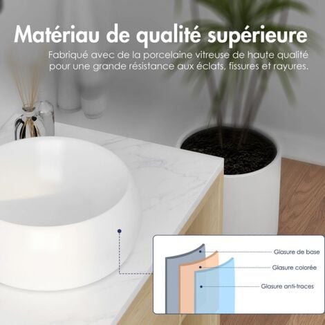 Vasque Poser Lavabo de salle de bain Céramique Rond Blanc - 39 x 39 x 16cm, ERI-VB-032