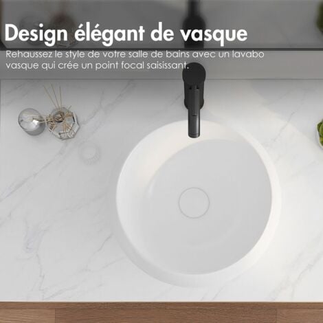 Vasque Poser Lavabo de salle de bain Céramique Rond Blanc - 39 x 39 x 16cm, ERI-VB-032