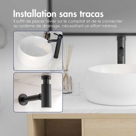 Vasque Poser Lavabo de salle de bain Céramique Rond Blanc - 39 x 39 x 16cm, ERI-VB-032