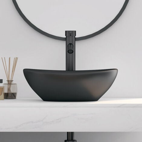 Vasque Poser Lavabo de salle de bain Céramique Ovale Blanc - 41 x 33,5 x 15cm, ERI-VB-041MB