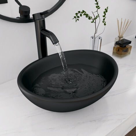 Vasque Poser Lavabo de salle de bain Céramique Ovale Blanc - 41 x 33,5 x 15cm, ERI-VB-041MB