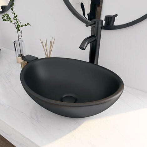 Vasque Poser Lavabo de salle de bain Céramique Ovale Blanc - 41 x 33,5 x 15cm, ERI-VB-041MB