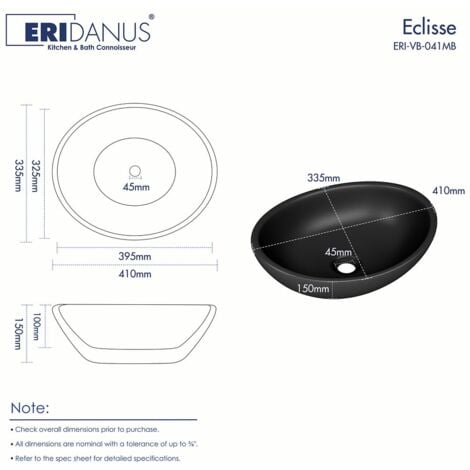 Vasque Poser Lavabo de salle de bain Céramique Ovale Blanc - 41 x 33,5 x 15cm, ERI-VB-041MB