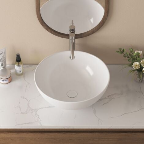 Vasque Poser Lavabo de salle de bain Céramique Rond Blanc - 43 x43 x17,5cm, ERI-VB-033