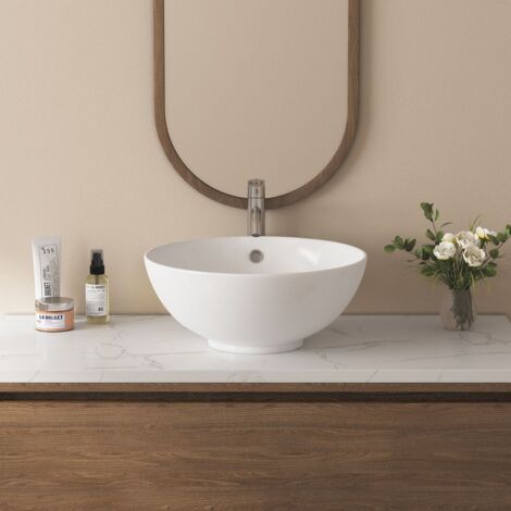 Vasque Poser Lavabo de salle de bain Céramique Rond Blanc - 43 x43 x17,5cm, ERI-VB-033