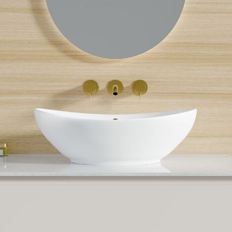 Vasque Poser Lavabo de salle de bain Céramique Ovale Blanc - 59 x 39 x 19cm, ERI-VB-071