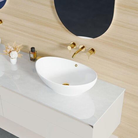 Vasque Poser Lavabo de salle de bain Céramique Ovale Blanc - 59 x 39 x 19cm, ERI-VB-071