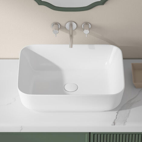 Vasque à poser céramique blanche rectangulaire 50 x 39 x 14 cm – Ouverture de bonde 45 mm – ERIVB022N – Eridanus